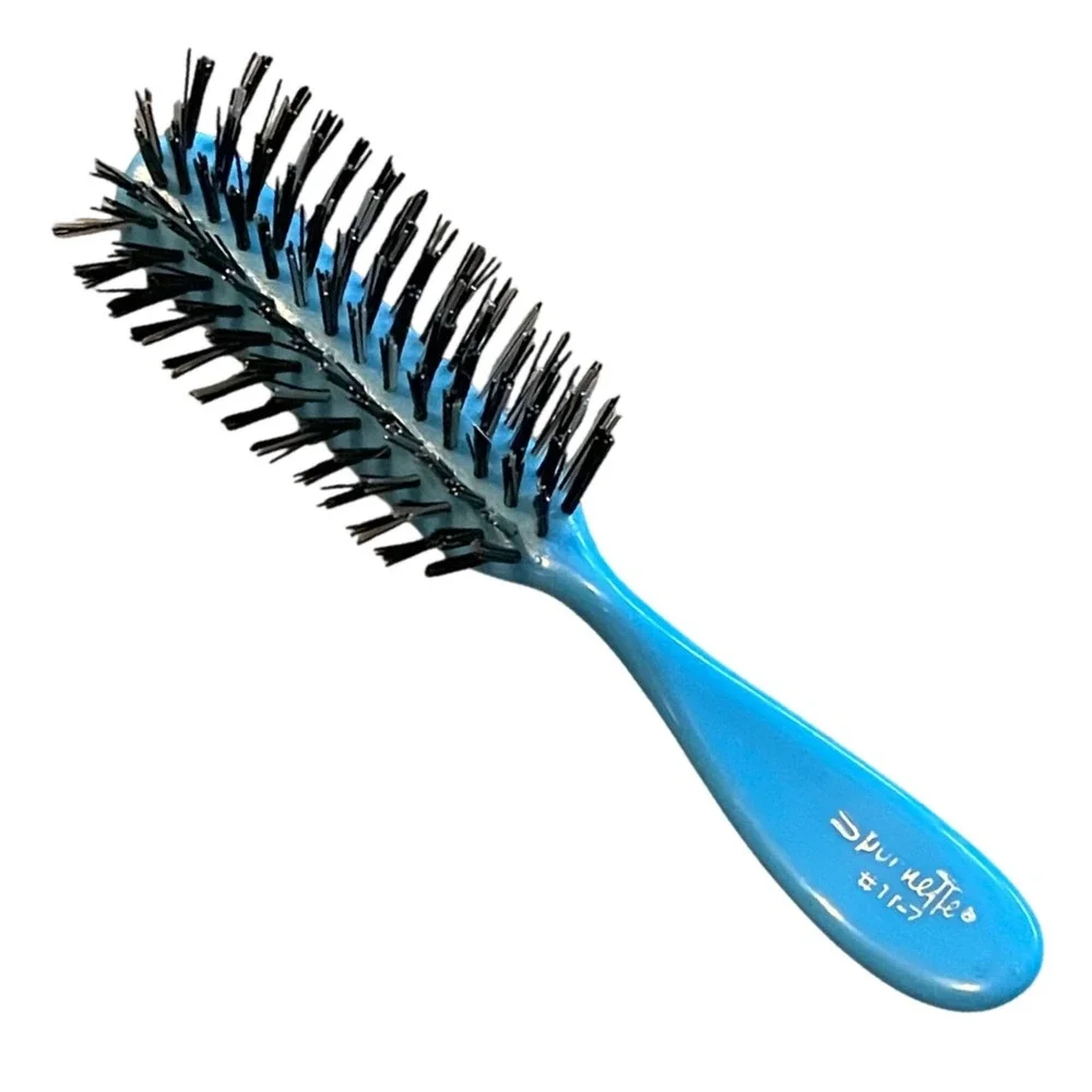 Vtg Spornette Hair‎ Brush Teal Blue 5 Row Plastic Bristle blower travel u-7